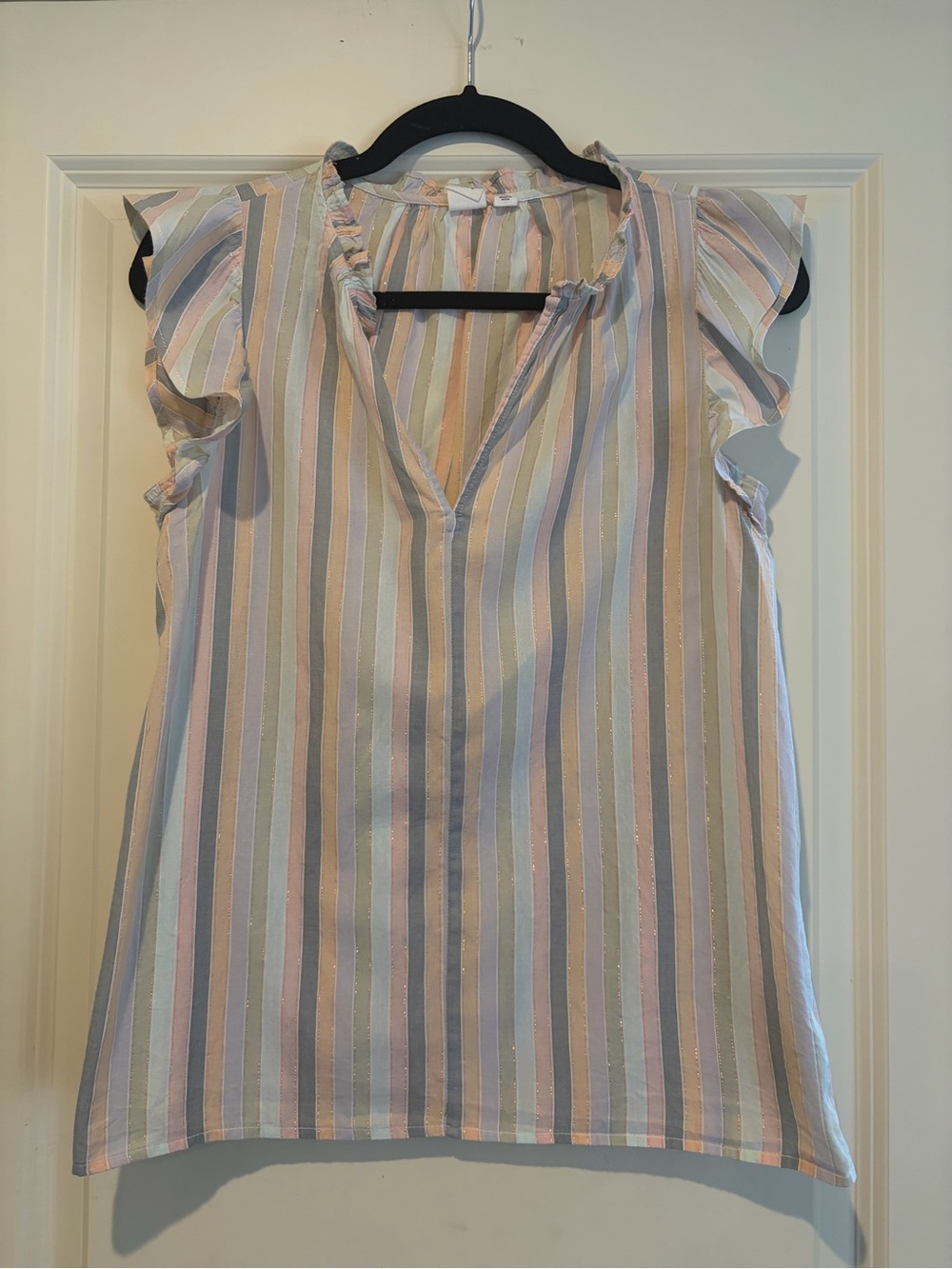 Gap Striped Ruffle Sleeve Women's Top - Pastel Multi